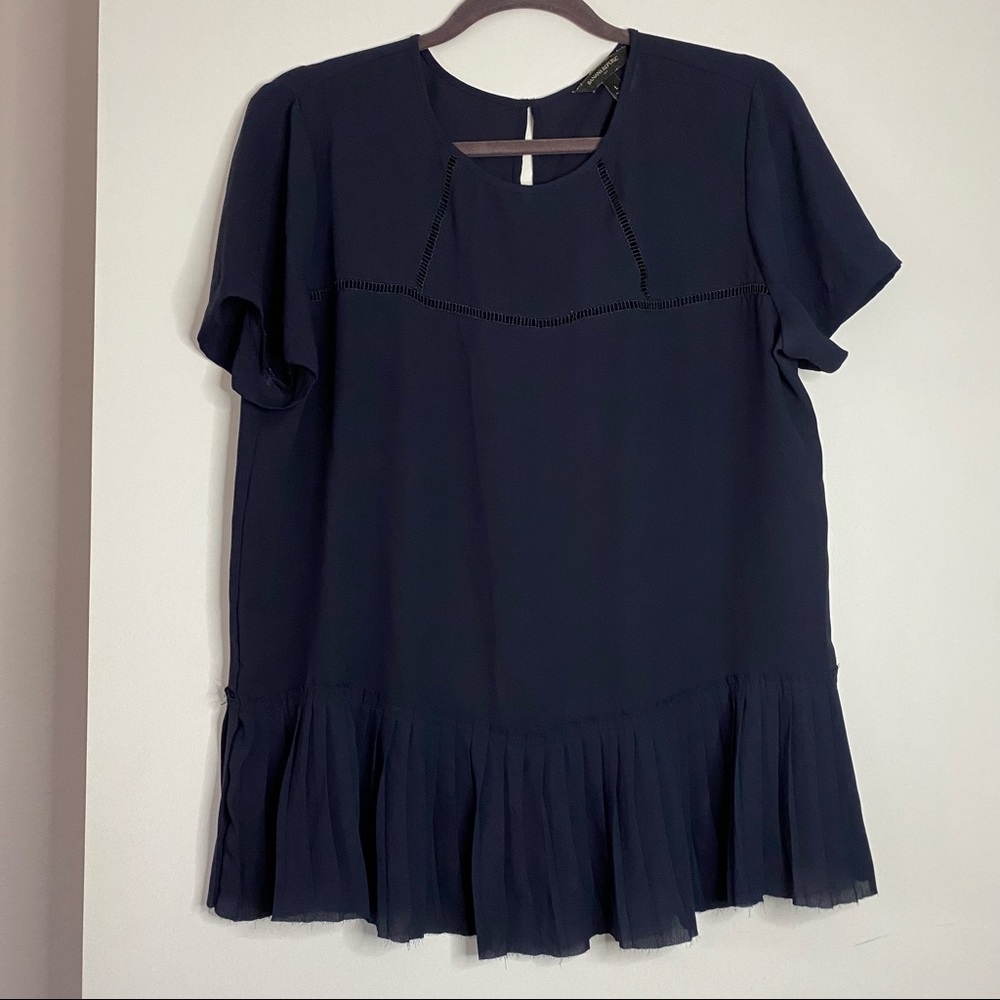 Banana Republic Navy Blue Pleated Ruffe Blouse
